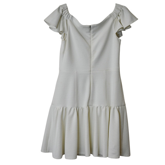 Rebecca Taylor Fit and Flare Dress Size 8 White Short Flutter Sleeve Textured - Picture 6 of 7